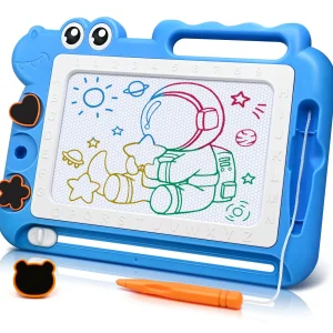 Magnetic Drawing Board Toddler Toys Gift for 3 Year Old Girls Boys, Sketch Writing Doodle Pad Age 4 Travel Games, Blue