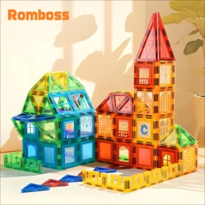 Romboss Magnetic Tiles for Ages 3-8 Magnetic Building Blocks Set Toys for Kids Boys Girls Montessori Educational Christmas Gifts