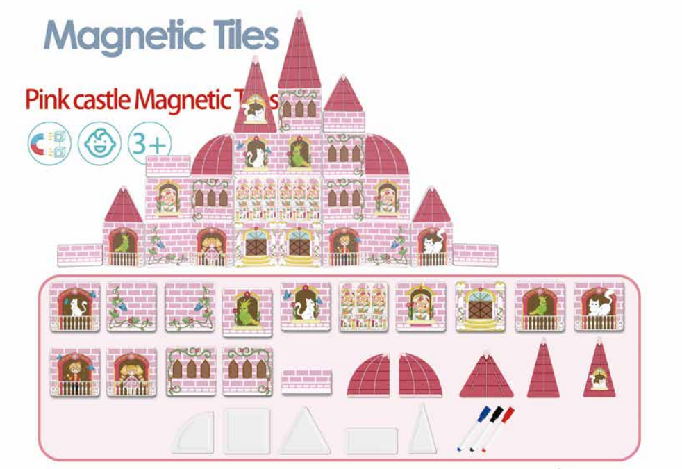 Pink Castle Magnetic Tiles - Creative Building Blocks for Kids