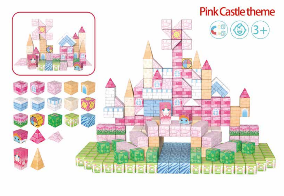 Pink Castle Theme Magnetic Cube Toy – Princess-Themed Construction Set for Kids