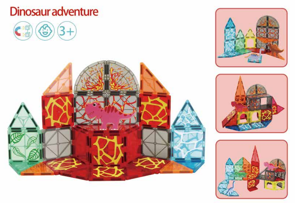 Dinosaur Adventure Educational Magnetic Tiles - BPA-Free STEM Learning Toy