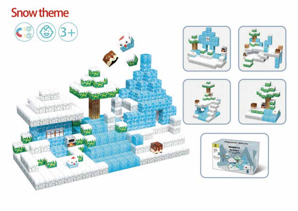 Snow Theme Magnetic Cube Toy – Winter Wonderland Building Blocks for Creative Play